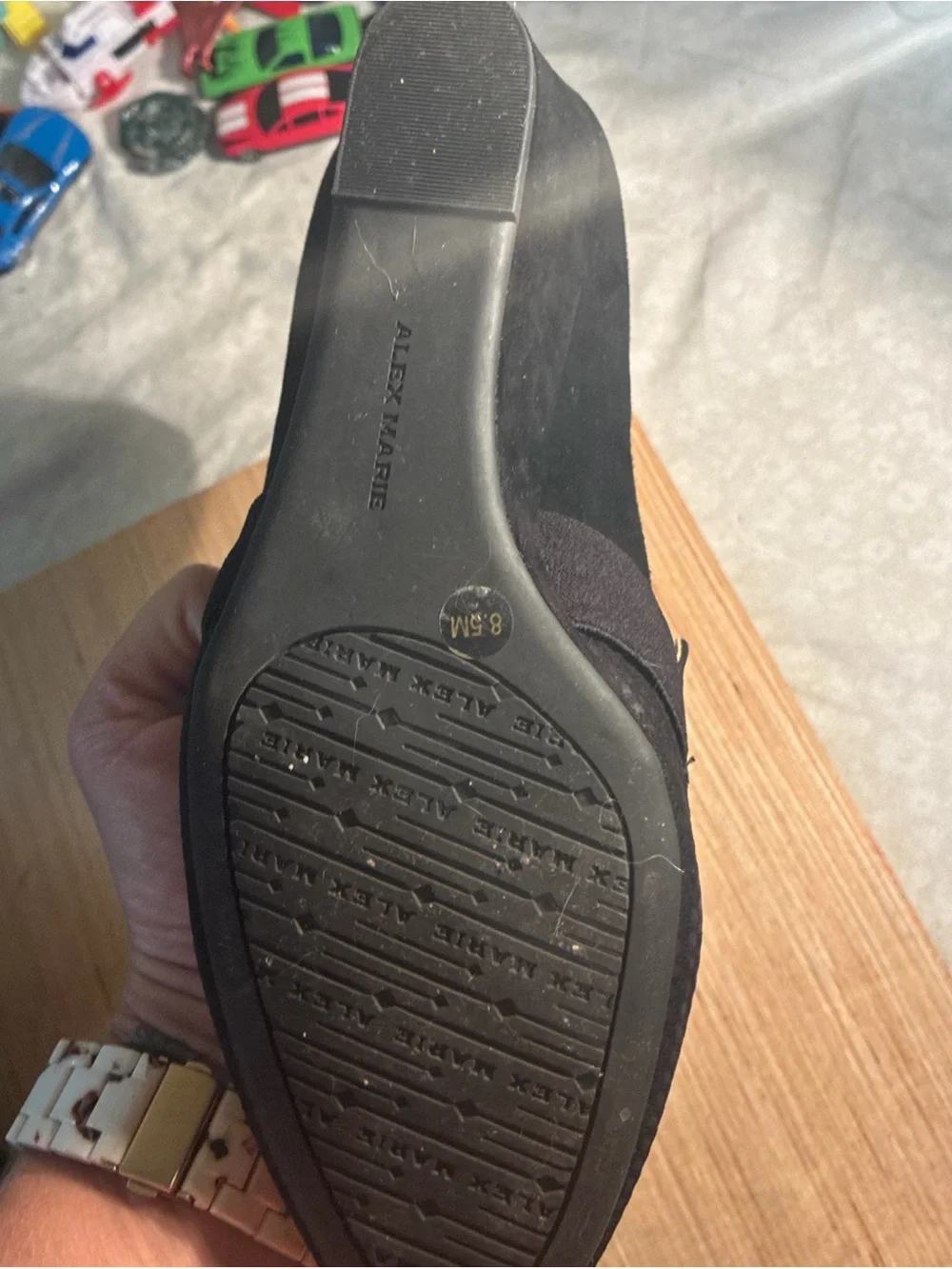 Alex Marie Black wedged Textured Slip-On Flats Sz 8.5